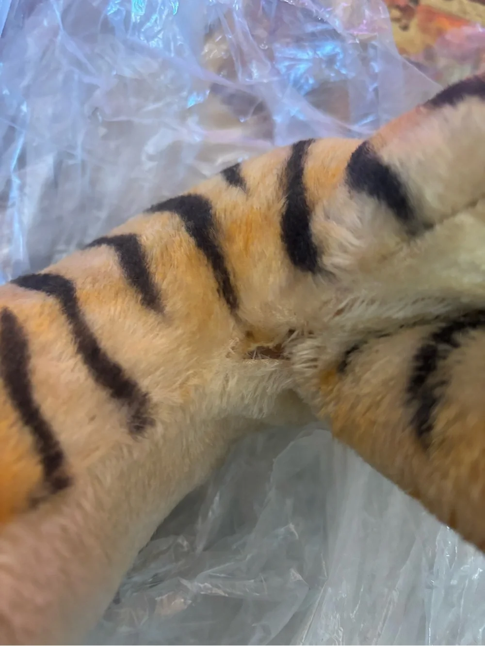 Steiff Vintage Mohair Tiger Stuffed Animal Plush Green Eyes Laying Tiger